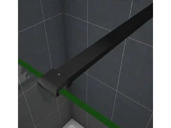 Painel de duche Fixo folha única Perfil Preto fosco Vidro Anti-calcário 8mm com uma Barra1 de 90cm Tamanho(108-110)x200cm-AICA