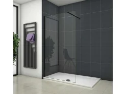 Painel de duche Fixo folha única Perfil Preto fosco Vidro Anti-calcário 8mm com uma Barra1 de 90cm Tamanho(68-70)x200cm-AICA