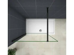 Painel de duche Fixo folha única Perfil Preto fosco Vidro Anti-calcário 8mm com uma Barra1 de 90cm Tamanho(68-70)x200cm-AICA