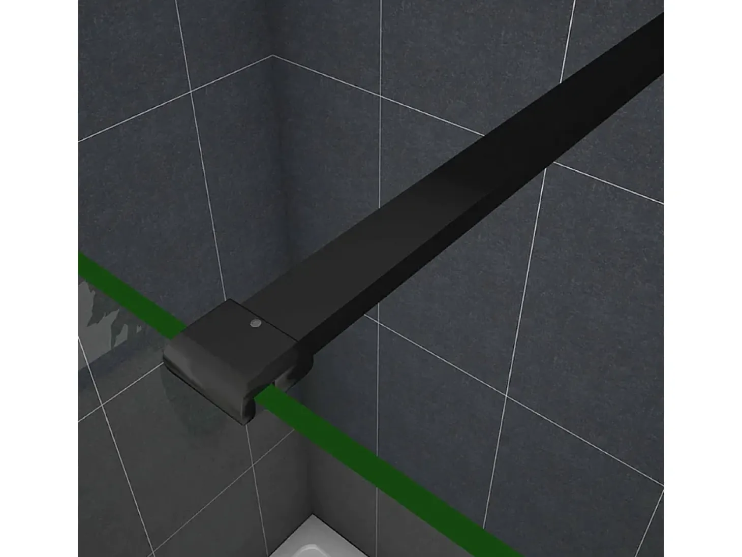 Painel de duche Fixo folha única Perfil Preto fosco Vidro Anti-calcário 8mm com uma Barra1 de 90cm Tamanho(68-70)x200cm-AICA