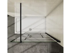 Painel de duche Fixo serigrafada com linha preta Vidro temperado Anticalcário 8mm com Barra 90cm Perfil Preto fosco (98-100)x200cm-AICA