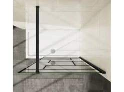 Painel de duche Fixo serigrafada com linha preta Vidro temperado Anticalcário 8mm com Barra1 90cm Perfil Preto fosco (68-70)x200cm-AICA