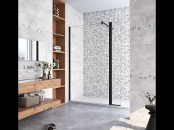 Painel de duche Movível 2 folhas Painel fixo+Lado giratório Vidro 8mm Anti-calcário com Barra Preta fosca 90cm Tamanho[(163.9-165.9)+40]x200cm-AICA