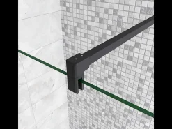 Painel de duche Movível 2 folhas Painel fixo+Lado giratório Vidro 8mm Anti-calcário com Barra Preta fosca 90cm Tamanho[(163.9-165.9)+40]x200cm-AICA