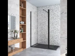 Painel de duche Movível 2folhas Painel fixo+Lado giratório Vidro 8mm Antical com Barra Preta fosca 70-120cm Tamanho[(143.9-145.9)+40]x200cm-AICA