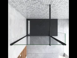 Painel de duche Movível 2folhas Painel fixo+Lado giratório Vidro 8mm Antical com Barra Preta fosca 70-120cm Tamanho[(163.9-165.9)+40]x200cm-AICA