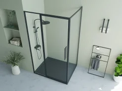 Painel de duche porta giratória preto fosca estilo industrial 120 x 80 x 195 cm, TORONI