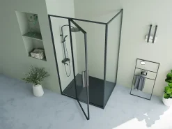 Painel de duche porta giratória preto fosca estilo industrial 120 x 80 x 195 cm, TORONI