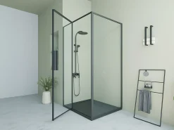 Painel de duche porta giratória preto fosca estilo industrial 120 x 80 x 195 cm, TORONI