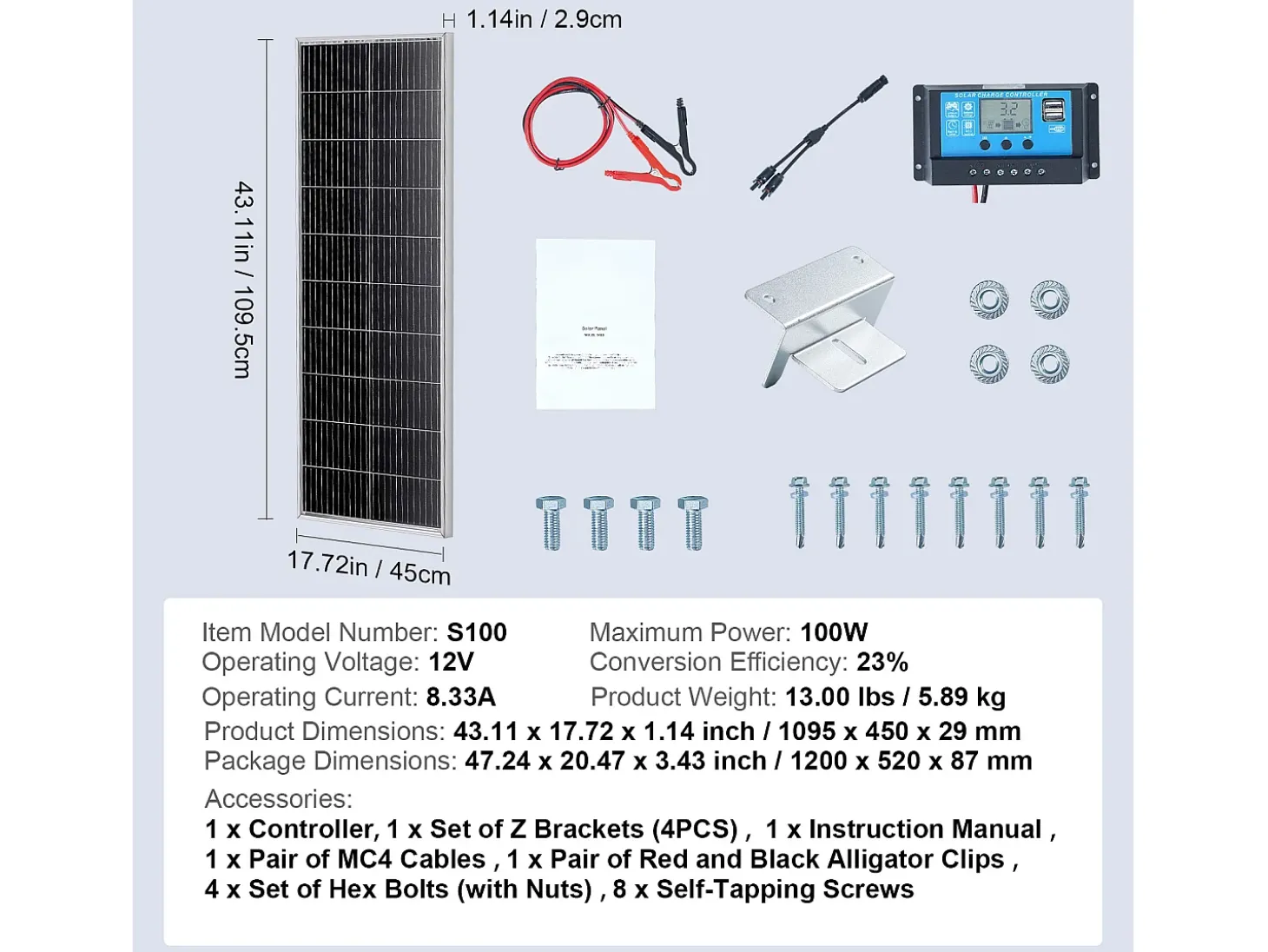 Painel Solar Monocristalino SucceBuy, 100 W 12 V, Kit de Painel com Controlador, para Acampar, Fazer Caminhadas, Uso Fora da Rede