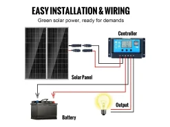 Painel Solar Monocristalino SucceBuy, 200 W, Kit de 2 Painéis e Controlador, para Acampar, Fazer Caminhadas, Uso Fora da Rede