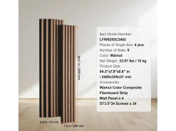 Painéis Acústicos com Ripas SucceBuy em Madeira, 20 x 240 cm, para Decoração de Parede, com Índice NRC Elevado de 0,85 e Certificação Acústica SGS, Nogueira