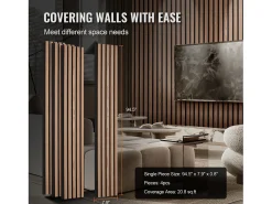 Painéis Acústicos com Ripas SucceBuy em Madeira, 20 x 240 cm, para Decoração de Parede, com Índice NRC Elevado de 0,85 e Certificação Acústica SGS, Nogueira