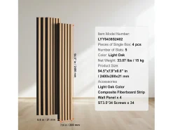Painéis Acústicos com Ripas SucceBuy de Madeira, 20 x 240 cm, Decoração de Parede, com Índice NRC Elevado de 0,85 e Certificação Acústica SGS, em Carvalho Preto