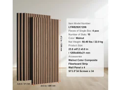Painéis Acústicos com Tabuas de Madeira SucceBuy 120 x 60 cm, Decoração Mural Moderna, Noze