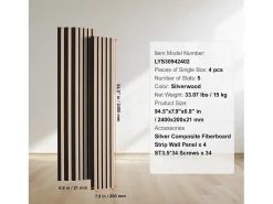 Painéis Acústicos de Listras de Madeira SucceBuy, Painéis de Parede de Madeira MDF, para Decoração de Parede Interior Moderna, 240 x 20 cm