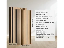 Painéis Acústicos SucceBuy 59.9 x 119.8 cm, Painéis Acústicos de Listras de Madeira, Decoração de Parede Moderna, Carvalho Claro
