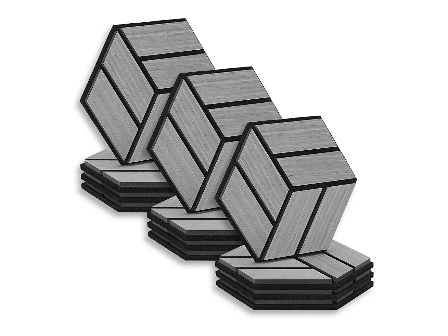 Painéis Acústicos 30x26 cm Cinza Hexágono Favo de Mel