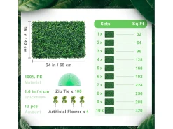 Painéis de Buxo Artificial SucceBuy 61 x 40,6 cm 12 Peças, Murelas Artificiais de Buxo, Resistentes a UV