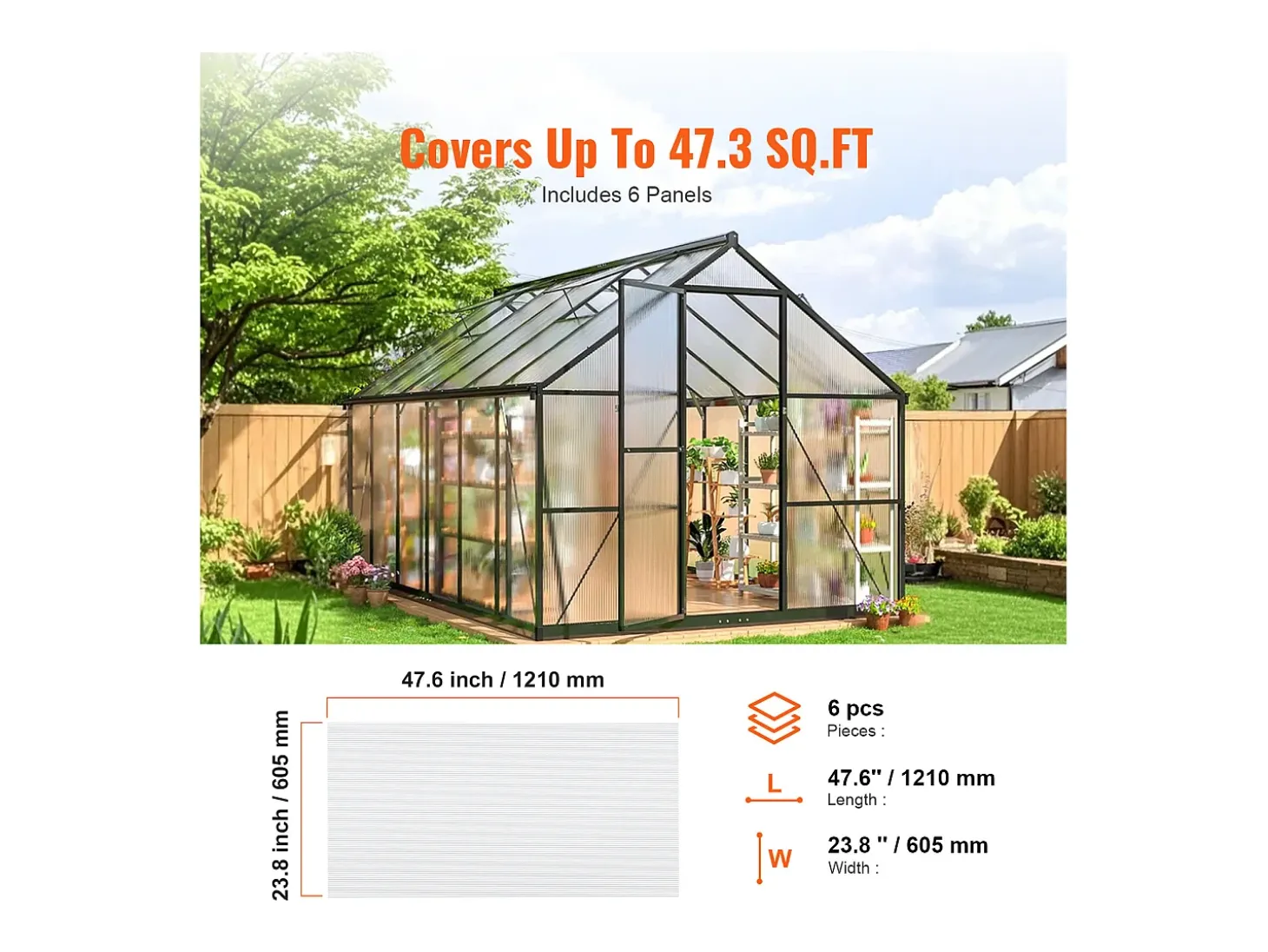 Painéis de Estufa SucceBuy de Policarbonato Lote de 6, 61cm X 122 cm X 0.4 cm, Chapas de Telhado, Proteção UV, Impermeável, Resistente a Impactos para Jardim