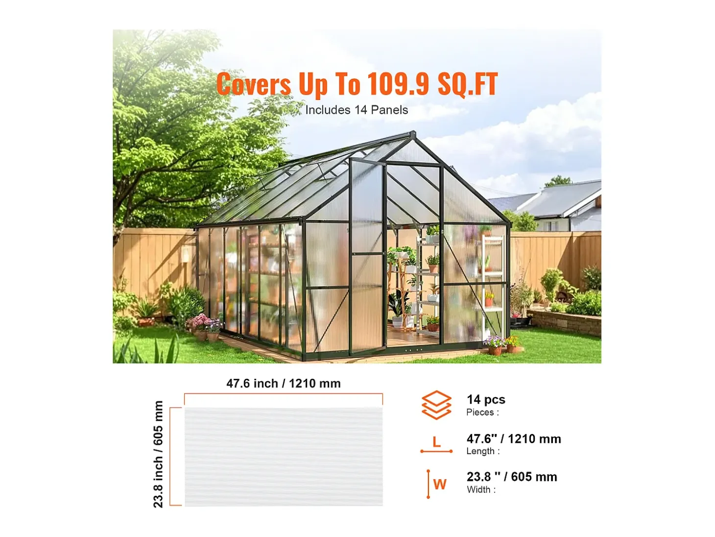 Painéis de Estufa SucceBuy de Policarbonato Lote de 14, 61cm X 122 cm X 0.8 cm, Chapas de Telhado, Proteção UV, Impermeável, Resistente a Impactos para Jardim
