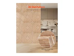 Painéis de Parede 3D SucceBuy, Kit com 12, 50 x 50 cm, PVC com Laminas, Cobertura de 3 m², Madeira Clara