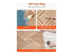 Painéis de Parede 3D SucceBuy, Kit com 12, 50 x 50 cm, PVC com Laminas, Cobertura de 3 m², Madeira Clara