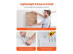 Painéis de Parede 3D SucceBuy, Kit com 12, 50 x 50 cm, PVC com Laminas, Cobertura de 3 m², Madeira Clara