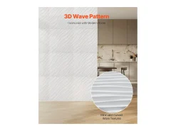 Painéis de Parede 3D SucceBuy, Kit com 12, 50 x 50 cm, PVC Ondulado, Cobertura de 3 m², Branco Mate