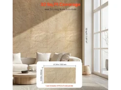 Painéis de Parede 3D SucceBuy, Kit com 4, 122 x 61 cm, Aspecto de Pedra, Cobertura de 3 m², Amarelo Pedra