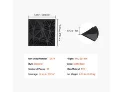 Painéis de Parede 3D SucceBuy, Kit com 33, 30 x 30 cm, PVC, Preto, Cobertura de 3 m²
