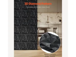 Painéis de Parede 3D SucceBuy, Kit com 33, 30 x 30 cm, PVC, Preto, Cobertura de 3 m²