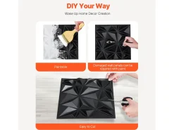 Painéis de Parede 3D SucceBuy, Kit com 33, 30 x 30 cm, PVC, Preto, Cobertura de 3 m²