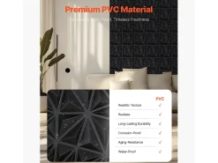 Painéis de Parede 3D SucceBuy, Kit com 33, 30 x 30 cm, PVC, Preto, Cobertura de 3 m²