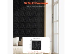 Painéis de Parede 3D SucceBuy, Kit com 33, 30 x 30 cm, PVC, Preto, Cobertura de 3 m²
