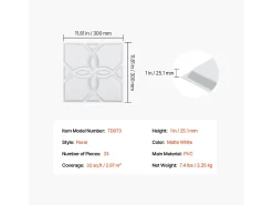 Painéis de Parede 3D SucceBuy, Kit com 33, 30 x 30 cm, PVC com Motivo Floral, Branco, Cobertura de 3 m²