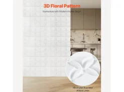 Painéis de Parede 3D SucceBuy, Kit com 33, 30 x 30 cm, PVC com Motivo Floral, Branco, Cobertura de 3 m²