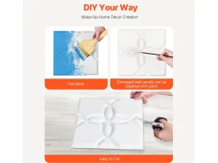 Painéis de Parede 3D SucceBuy, Kit com 33, 30 x 30 cm, PVC com Motivo Floral, Branco, Cobertura de 3 m²
