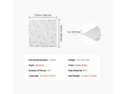 Painéis de Parede 3D SucceBuy, Kit com 33, 30 x 30 cm, PVC, Cobertura de 3 m², Branco Diamante
