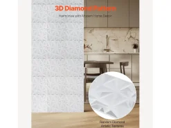 Painéis de Parede 3D SucceBuy, Kit com 33, 30 x 30 cm, PVC, Cobertura de 3 m², Branco Diamante