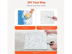 Painéis de Parede 3D SucceBuy, Kit com 33, 30 x 30 cm, PVC, Cobertura de 3 m², Branco Diamante