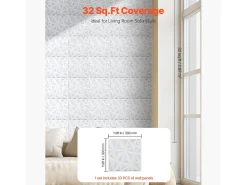 Painéis de Parede 3D SucceBuy, Kit com 33, 30 x 30 cm, PVC, Cobertura de 3 m², Branco Diamante