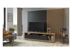 Painéis de parede decorativos em preto fosco com suporte em fundo de carvalho. Coleção CLARA