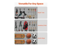 Painéis Murais com Lâminas PVC SucceBuy, Modulares para Ferramentas Garagem 122,5x64,5 cm, Cinza