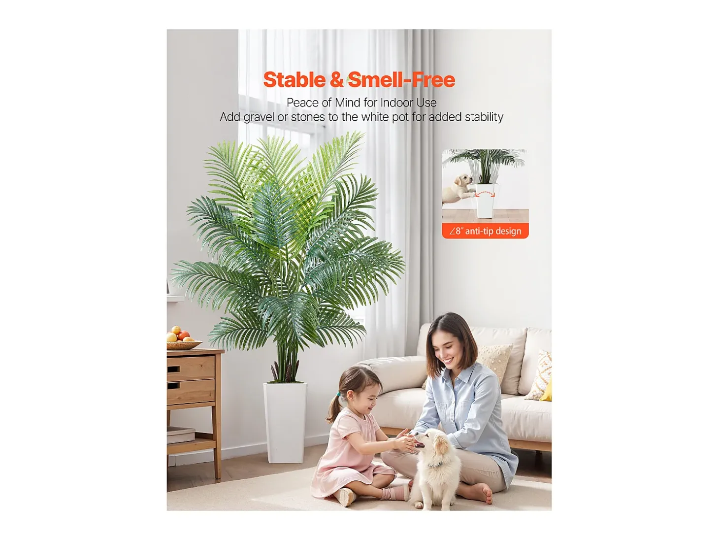 Palmeira Artificial Areca SucceBuy, 1,8 m, Planta Artificial Tropical em Vaso Branco, Falsa Árvore Tropical Palmeira Areca, Planta Falsa para Sala
