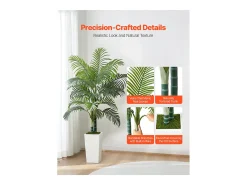 Palmeira Artificial Areca SucceBuy, 1,5 m, Planta Artificial Tropical em Vaso Branco, Falsa Árvore Tropical Palmeira Areca Tronco Grosso