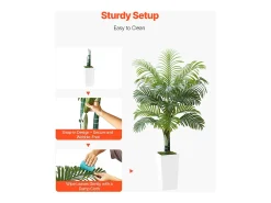 Palmeira Artificial Areca SucceBuy, 1,5 m, Planta Artificial Tropical em Vaso Branco, Falsa Árvore Tropical Palmeira Areca Tronco Grosso