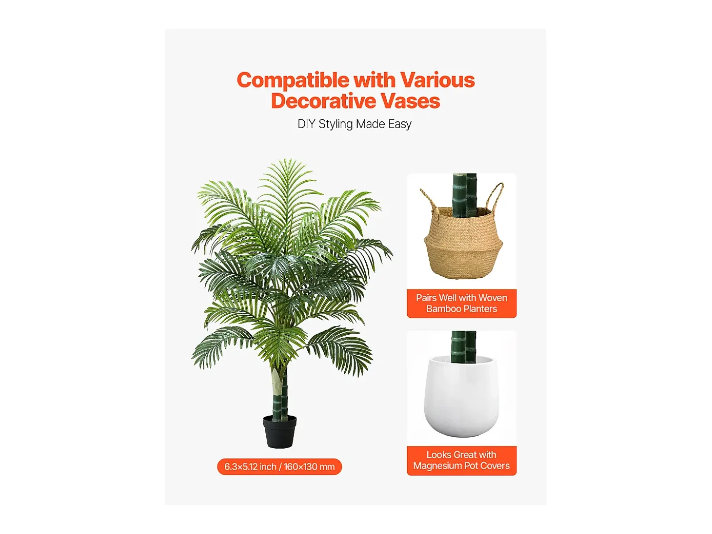 Palmeira Artificial Areca SucceBuy, 1,5 m, Planta Artificial Tropical em Vaso Branco, Falsa Árvore Tropical Palmeira Areca Tronco Grosso