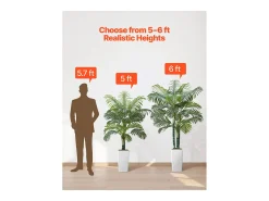 Palmeira Artificial Areca SucceBuy, 1,5 m, Planta Artificial Tropical em Vaso Branco, Falsa Árvore Tropical Palmeira Areca Tronco Grosso