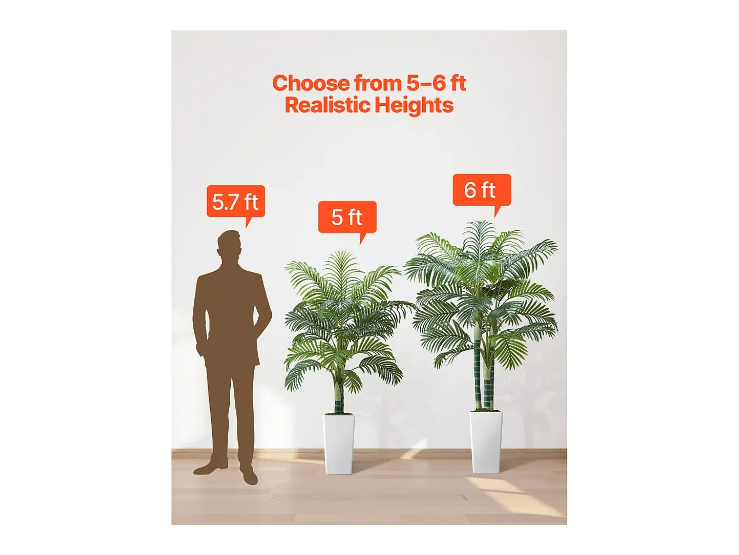 Palmeira Artificial Areca SucceBuy, 1,5 m, Planta Artificial Tropical em Vaso Branco, Falsa Árvore Tropical Palmeira Areca Tronco Grosso